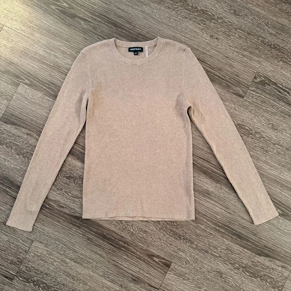 Repeat Cotton Blend Fine Rib Knit Round Necksweater